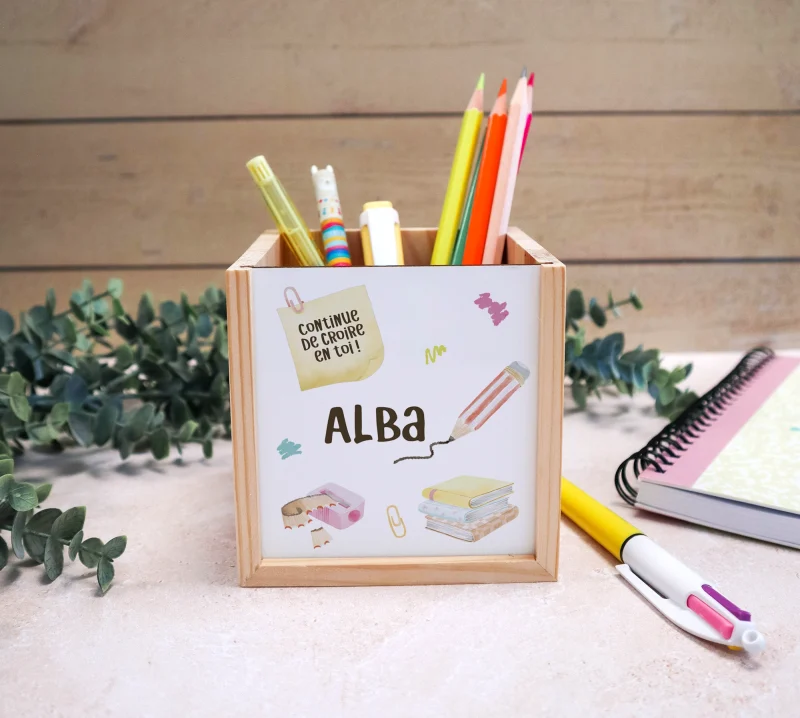 Pot à crayons personnalisé enfant en bois avec prénom