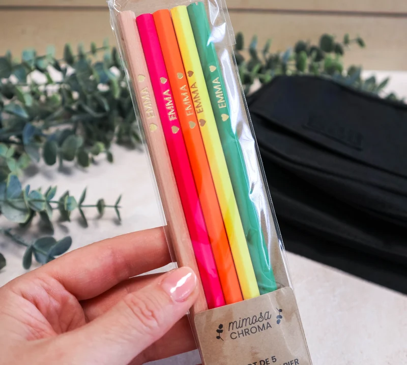 Set de 5 crayons personnalisés emballé et prêt à offrir