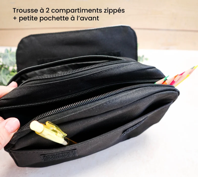 Trousse personnalisée enfant avec deux compartiments et pochette avant